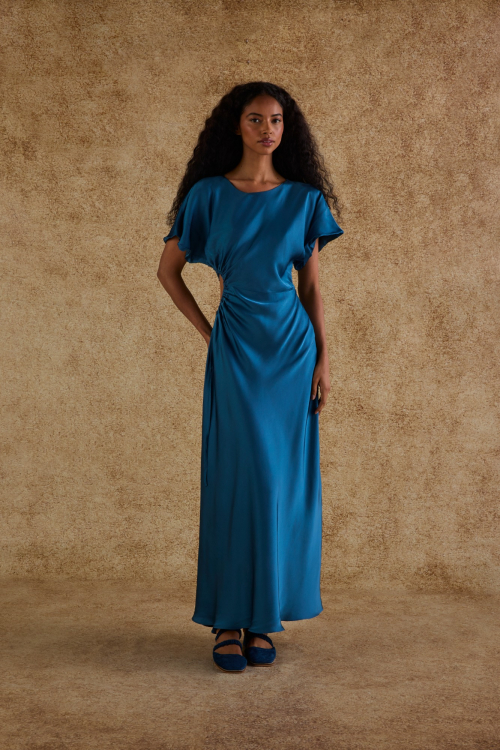 VESTIDO CETIM AZUL PETRÓLEO