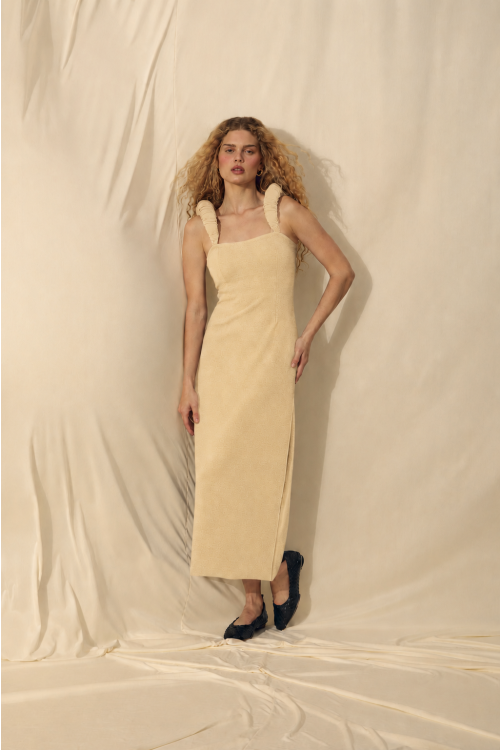 VESTIDO CECI BOUCLÉ PAPIRO