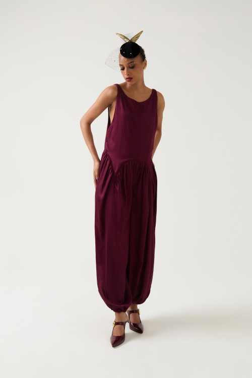 Aluf — ALUF - Macacão Pierrot Vinho Lenzing™ Ecovero™ Tencel™