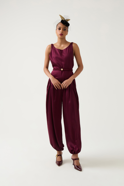 Aluf — ALUF - Macacão Pierrot Vinho Lenzing™ Ecovero™ Tencel™